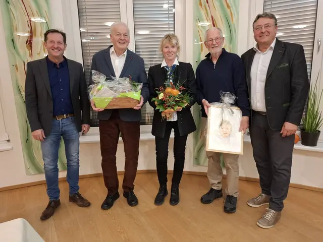 Bgm Kurt Pawluk aus Roßleithen, Ernst Gösweiner, Brigitte Schöngruber, Christian Habersack, Bgm. Bernhard Rieser aus Windischgarsten (von links) | Foto: Heimat- und Museumsverein Windischgarsten