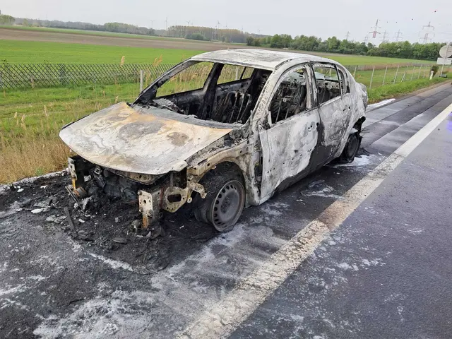 Auf der Autobahn brannte ein Pkw völlig aus.  | Foto: FF Parndorf