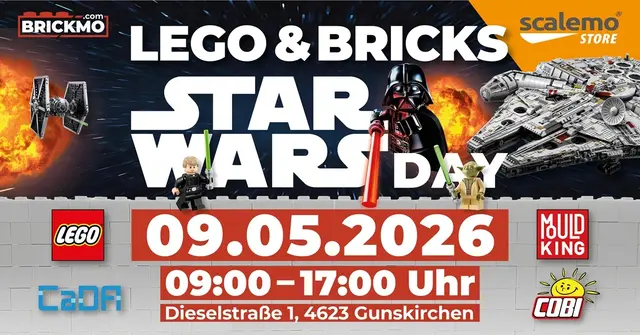 Am 9. Mai 2026 verwandelt sich der SCALEMO Store Gunskirchen in eine galaktische Erlebniswelt rund um Star Wars – mit Ausstellung, Cosplayern und über 1.500 Sets für Fans jeden Alters. | Foto: Scalemo Store