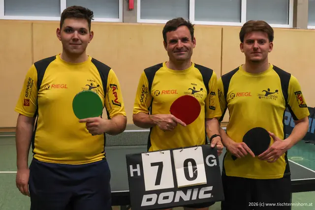 Lukas Gebert-Germ, Reinhard Pleßl und Hamdija Duric stehen als Meister der Oberliga fest.  | Foto: Union Horn - Sektion Tischtennis