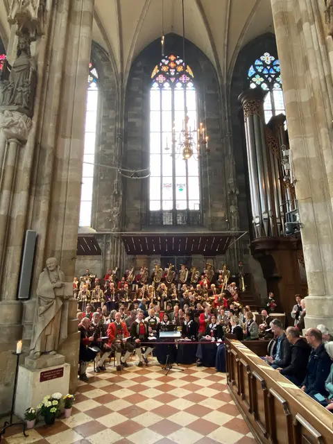Das Orchester gestaltete die Sonntagsmesse im voll besetzten Stephansdom musikalisch mit. | Foto: Musikbezirk Pustertal-Oberland