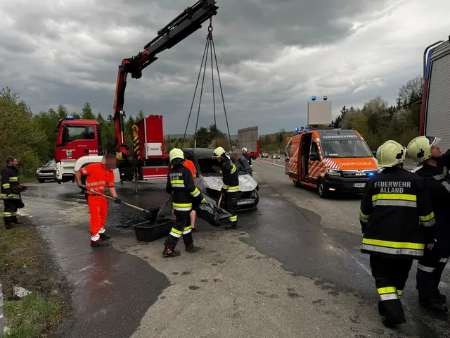 Die Feuerwehr entfernte das Auto mit dem Kran. | Foto: FF Alland