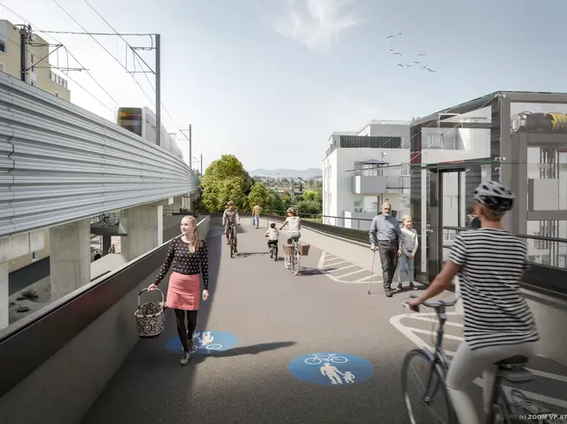 Brücke für Fußgänger und Radfahrer bei Gewerbepark Stadlau auf Eis