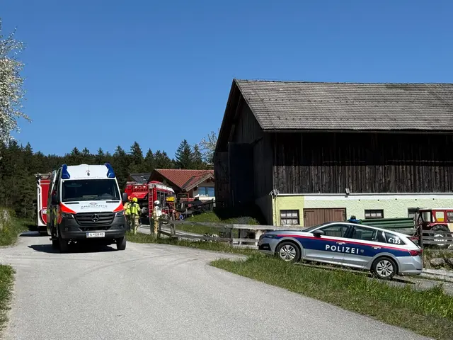 Einsatzkräfte der Feuerwehr Breitenbach bei Nachlöscharbeiten rund um den betroffenen Bereich. | Foto: ZOOM.TIROL
