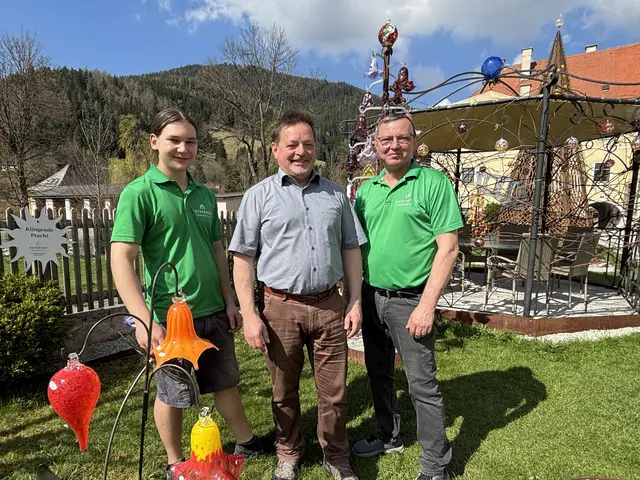 Im Schaugarten der Kaiserhof Glasmanufaktur: Valentin Wölflingseder, Andreas Hafner und Valentin Strete.