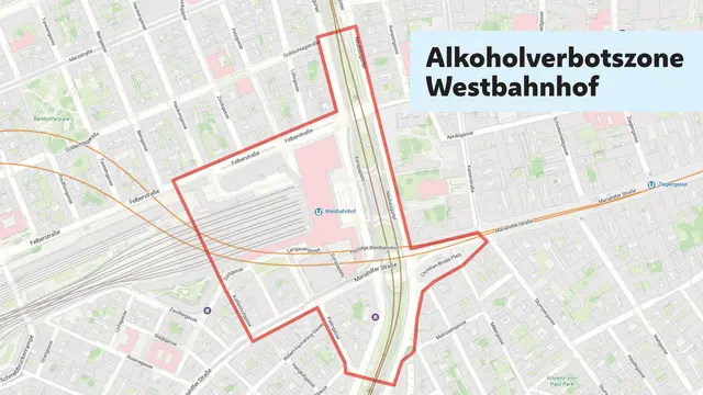 Das Areal rund um den Westbahnhof wird zur Alkoholkonsumverbotszone. Das schließt den Europaplatz, das Stationsgebäude der Wiener Linien, den Helga-Pollak-Kinsky-Park und den Christian-Broda-Platz mit ein. | Foto: Visualisierung: Stadt Wien