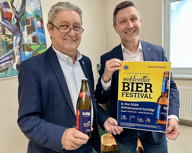 Präsident Wolfgang Tenscher (l.) und Vizepräsident Harald Haselmayr laden zum Bierfestival. | Foto: Lions