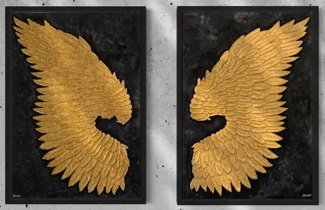 Das Kunstwerk mit dem Titel "Wings" aus dem Jahre 2022 von Künstlerin Nicole Blechinger in der Technik Strukturpaste / Acryl auf Leinwände in der Größe von je 70 cm x 100 cm. | Foto: www.kitzaktiv.at/nicole-blechinger/