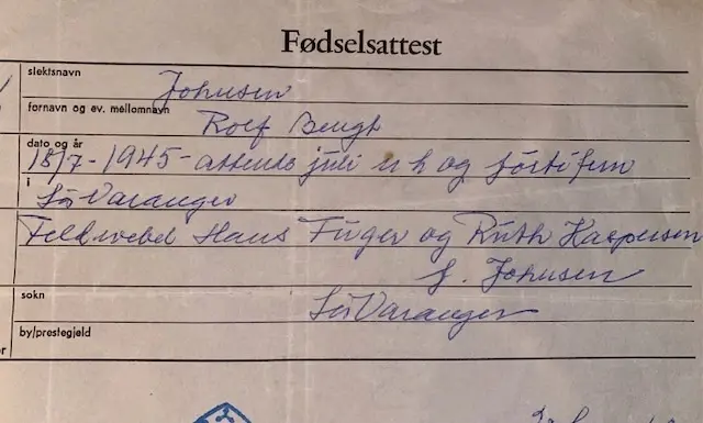 Der Name Hans Fuger ist in der Geburtsurkunde von Frode Johnsens Vater vermerkt. | Foto: Privat