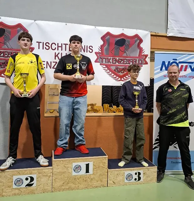 Niko Pfannhauser freute sich im gelben Trikot von Union Horn über Rang zwei. | Foto: Union Horn - Sektion Tischtennis
