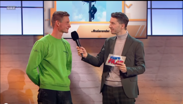 Christoph Rothner von den Sauwaldkraxlern mit Moderator Clemens Maria Schreiner in der "Fakt oder Fake"-Sendung des ORF vom 10. April 2026. | Foto: Sauwaldkraxler