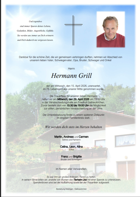 Hermann Grill aus Gallneukirchen, ✝︎ 75 Jahre | Foto: Bestattung Holzinger