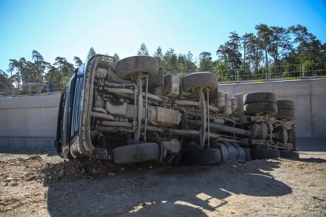 Lkw-Unfall auf der Bahnbaustelle in Marchtrenk: Ein Transporter kippte um – der Lenker wurde dabei verletzt. | Foto: laumat.at