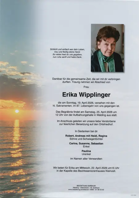 Erika Wipplinger aus Walding, ✝︎ 86 Jahre | Foto: Bestattung Smrekar