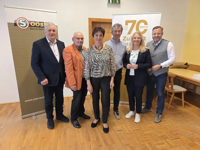 Bezirksobmann Leopold Wipplinger, Obfrau-Stellvertreter Werner Pfleger, neue Obfrau Johanna Wimmer, Obfrau-Stellvertreter Erwin Lindorfer, Landtagsabgeordnete Gertraud Scheiblberger und Landesgeschäftsführer Franz Ebner (v. l.). | Foto: OÖ Seniorenbund