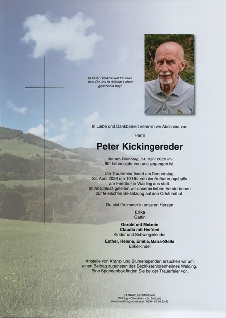 Peter Kickingereder aus Walding, ✝︎ 79 Jahre | Foto: Bestattung Smrekar