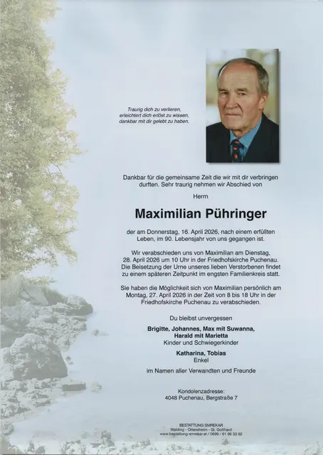 Maximilian Pühringer aus Puchenau, ✝︎ 89 Jahre | Foto: Bestattung Smrekar