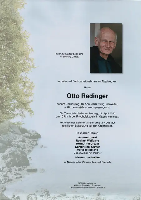 Otto Radinger aus Ottensheim, ✝︎ 63 Jahre | Foto: Bestattung Smrekar