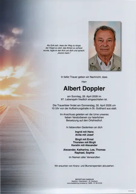 Albert Doppler aus St. Gotthard, ✝︎ 96 Jahre | Foto: Bestattung Smrekar