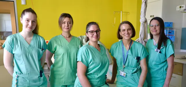 Leitende Hebamme Karoline Emsenhuber, BSc (3. v.l.) und Leiterin der Klinischen Abteilung  für Gynäkologie und Geburtshilfe Prim. Clin. Ass. Prof. Dr. Susanne Schubert (2. v.r.) mit dem Hebammenteam. | Foto: NÖ LGA.