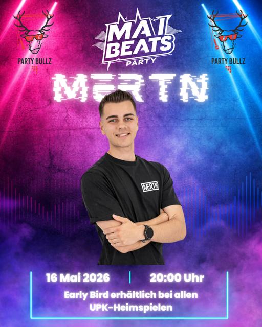 Am Samstag, 16. Mai 2026, 20 Uhr, findet in der Stockhalle Neudorf das neue Veranstaltungsformat „MaiBeats“ der Sportunion Pabneukirchen statt. | Foto: Flyer SU Pabneukirchen - Partybullz 