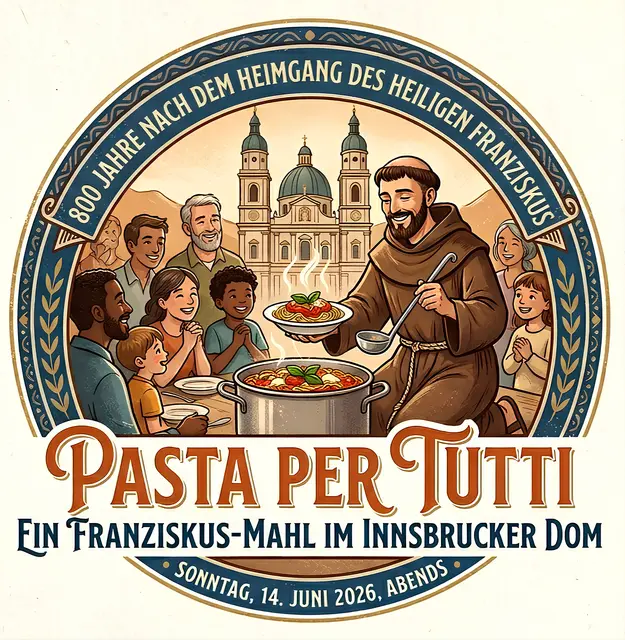 Rund 800 Menschen kommen beim „Pasta per Tutti“ im Innsbrucker Dom zu einer gemeinsamen Tafel zusammen – ein Zeichen der Solidarität und gelebten Nächstenliebe im Geist des Hl. Franziskus. | Foto: dibk