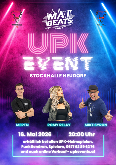 Am Samstag, 16. Mai 2026, 20 Uhr, findet in der Stockhalle Neudorf das neue Veranstaltungsformat „MaiBeats“ der Sportunion Pabneukirchen statt. | Foto: Flyer SU Pabneukirchen - Partybullz 