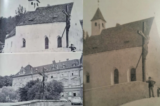 Wo heute das Wolfsberger Rathaus steht, befand sich einst die Heilige Blutkirche. | Foto: Collage Canva/Stadtgemeinde Wolfsberg