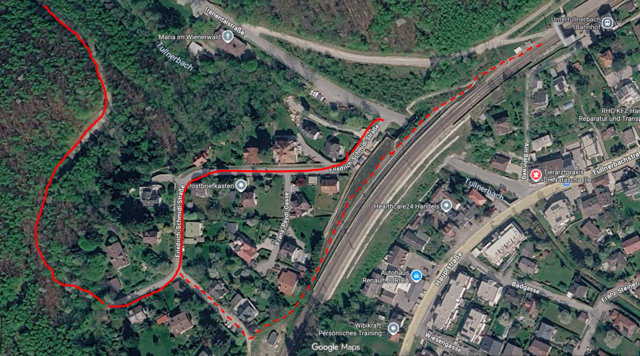 Von der Friedrich-Schmidl-Straße geht es weiter auf den Forstweg. | Foto: Google Maps / Alexander Oswald
