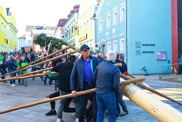 Maibaumaufstellen in Sarleinsbach und Hühnergeschrei