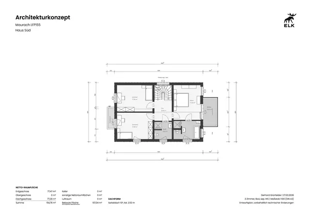 Gründriss Haus Süd Obergeschoss | Foto: Leitner Fertig- & Massivhaus Projektmanagement GmbH