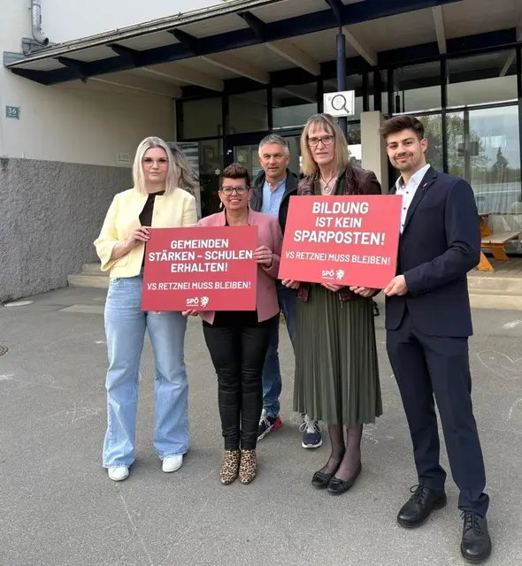 LAbg. Chiara Glawogger, Bundesrätin Bernadette Kerschler, OV Franz Lappi, SPÖ-GR Hermine Hörhan und GR Maximilian Petrowitsch sprechen sich deutlich für den Schulstandort der VS Retznei aus. | Foto: SPÖ