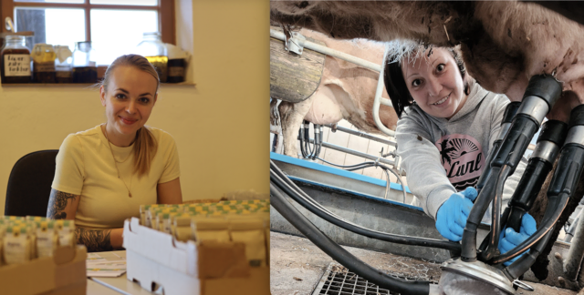 Zwei leidenschaftliche Landwirtinnen aus Urfahr-Umgebung: Vanessa Aufreiter (l.) aus Alberndorf und Rebecca Lichtenberger (r.) aus Sonnberg. | Foto: Katharina Lierzer - Soulcialmedia Agentur (l.) und Lichtenberger (r.)