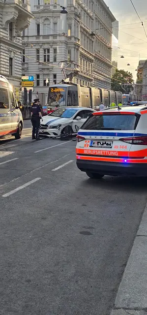 Der Mercedes blieb auf der Gegenfahrbahn stehen. | Foto: Gerhard W. Loub, MSc, Bakk.