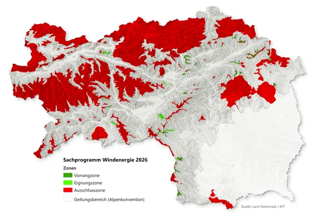 27 Prozent der Fläche der Steiermark gelten als Ausschlusszonen: Hier dürfen künftig keine Windenergieanlagen errichtet werden.  | Foto: Land Steiermark/A17