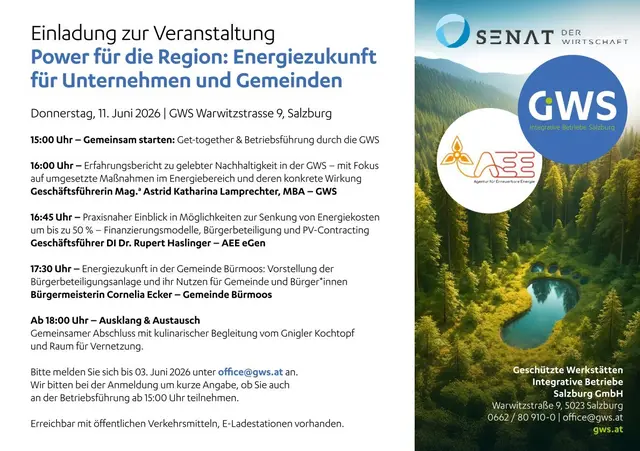 Einladung zur Veranstaltung Power für die Region: Energiezukunft für Unternehmen und Gemeinden