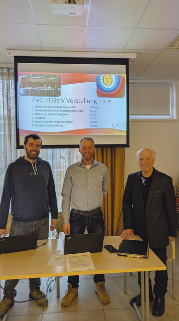 Der Vorstand der P+G EEG Erneuerbare Energiegemeinschaft Wels Mitte Thalheim: Martin Falkensammer, Stefan und Wilhelm Glaser. | Foto: Glaser