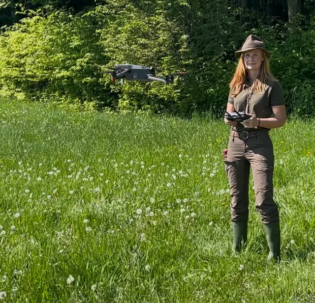 Bei gezielten Drohnenflügen wird das zu mähende Gebiet im Voraus nach Rehkitzen abgesucht.  | Foto: Silvia Schweighofer