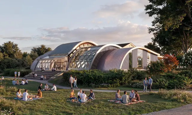 Das Palmenhaus wird durch ein gläsernes Bauwerk mit geschwungener Dachkonstruktion aus Holz erweitert, das sich harmonisch in die Umgebung einfügen soll. | Foto: BWM Designers &amp; Architects, Martin Perktold