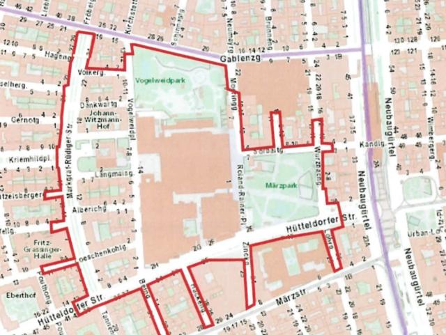 Ein Plan des Platzverbots bei der Stadthalle. | Foto: Screenshot LPD Wien
