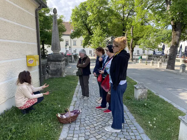 Die Kräuterpädagogin erklärt die Verwendung von Löwenzahn und Gänseblümchen in der Küche. | Foto: Lauren Fahrenberger / MeinBezirk