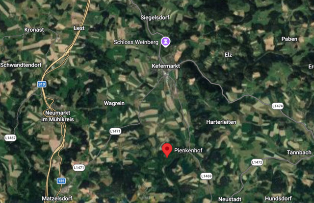 Lage des Pienkenhofes in der Gemeinde Kefermarkt | Foto: Google Maps