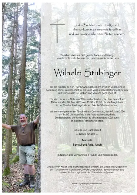 Wilhelm Stubinger aus Alberndorf, ✝︎ 62 Jahre | Foto: Bestattung Holzinger