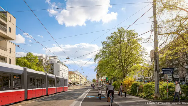 Die Brünner Straße wird zum Zwei-Richtungsradweg. | Foto: Visualisierung: ZOOMVP.AT/Mobilitätsagentur
