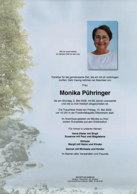 Monika Pühringer aus Feldkirchen, ✝︎ 69 Jahre | Foto: Bestattung Smrekar
