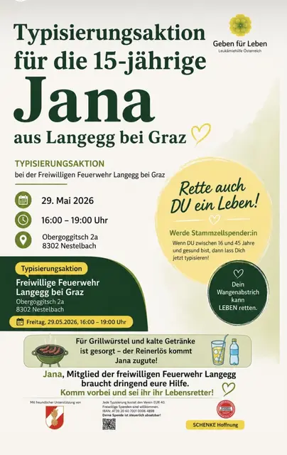 Rettet die an Leukämie erkrankte 15-jährige Jana mit einem Wangenabstrich