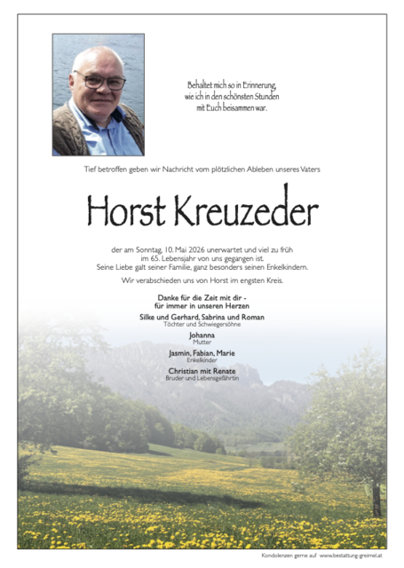 Horst Kreuzeder ✝︎ 10.05.2026 | Foto: Bestattung Greimel