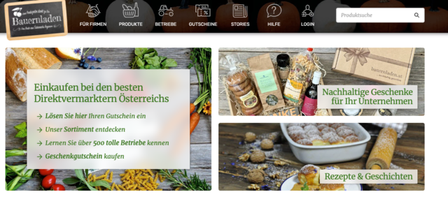 Die Wiener Geschenkplattform "bauernladen.at" ist insolvent. Grund sei die zurückhaltende Stimmung beim Schenken sowie der Iran-Krieg. | Foto: Screenshot bauernladen.at