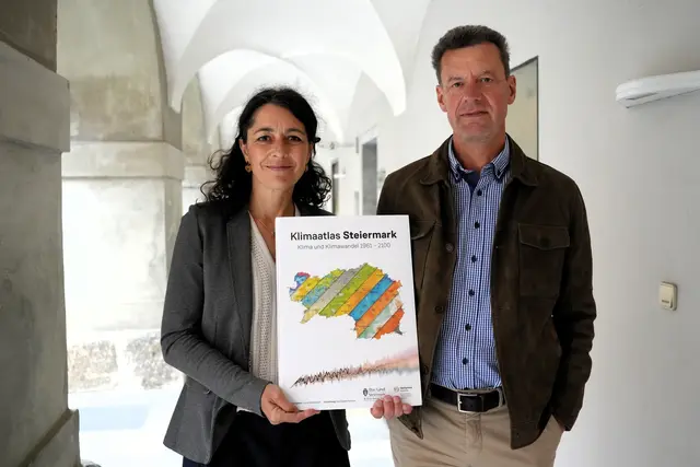 Grünen-Klubobrau Sandra Krautwaschl und Meteorologe Alexander Podesser 