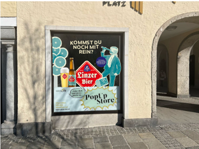 Der Pop-up-Store am Linzer Hauptplatz wird bis 30. Mai bierig. | Foto: Brau Union